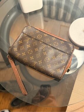 Louis Vuitton Brown Monogram Canvas Pouch with Leather Strap